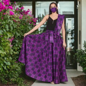 African Print Full Skirt with Coordinating Head Wrap and FaceMask